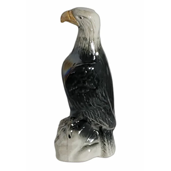 Brazilian bald eagle statue hand glazed ceramic gray, white home decor wildlife - Picture 4 of 6